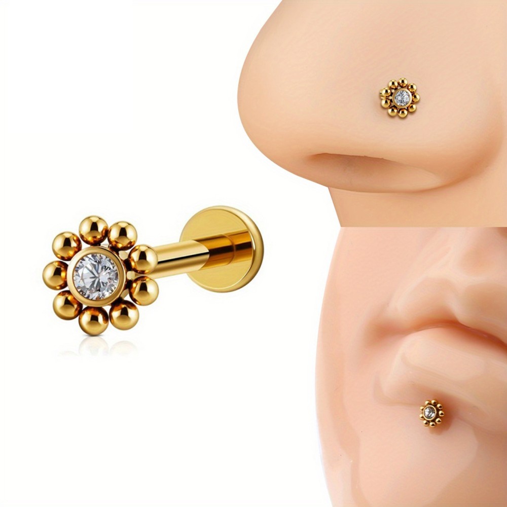 1pc Stainless Steel Fashion Minimalist Sunflower-Pattern Lip Piercing Earrings Unisex for Men and Women Daily Wear Jewelry