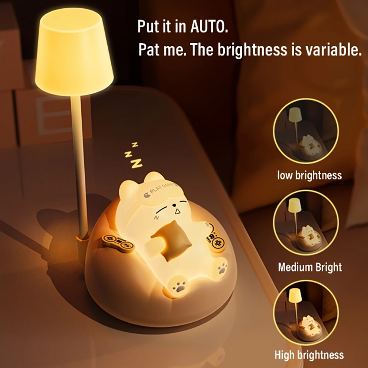 1Pcs Soft Cat Night Light, USB Rechargeable Bedside Lamp for Bedroom, 3-Level Brightness Adjustable Lamp, Bedroom Companion Sleep Light, Office Stress Relief Lamp, Study Room Decorative Small Table Lamp, Suitable for Valentine's Day, New Year, for Girls
