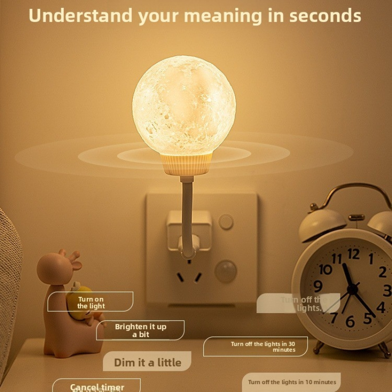 Smart Voice Moon Light USB Powered Voice Activated Night Lamp Mini LED Desk Light for Bedroom Reading lightify