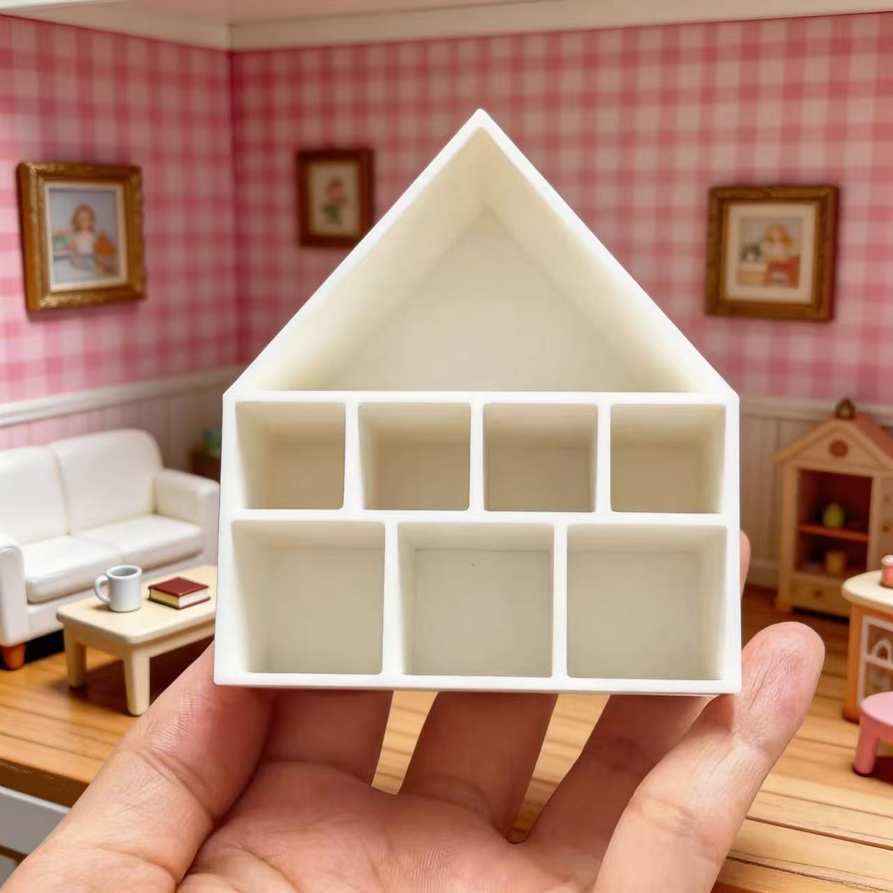 1pc Miniature Model House Storage Rack, Home Desktop Decoration Building Model Ornaments, Mini Decoration Small House Ornaments