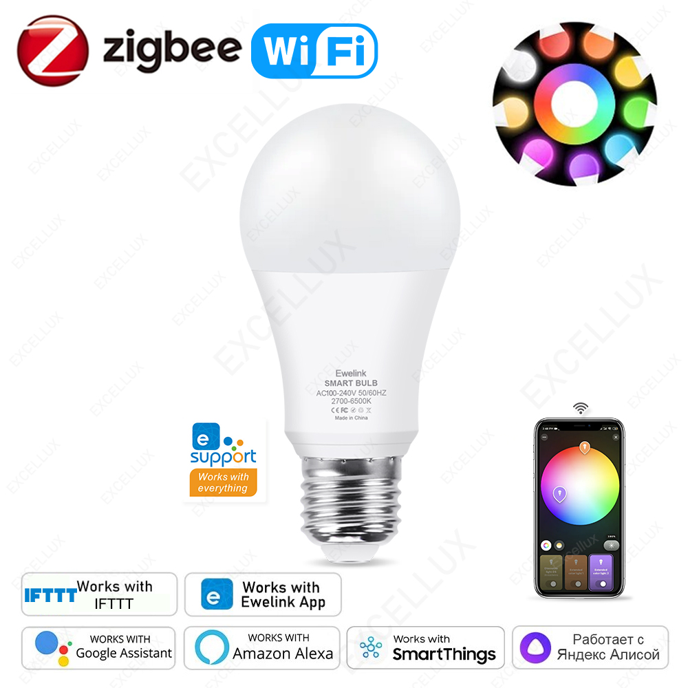Smart WiFi Zigbee LED Light Bulbs 15W 18W Dimmable E27 RGB+WW+CW Lamp For EWelink APP Alexa Home Smartthings Yandex Alice lightify