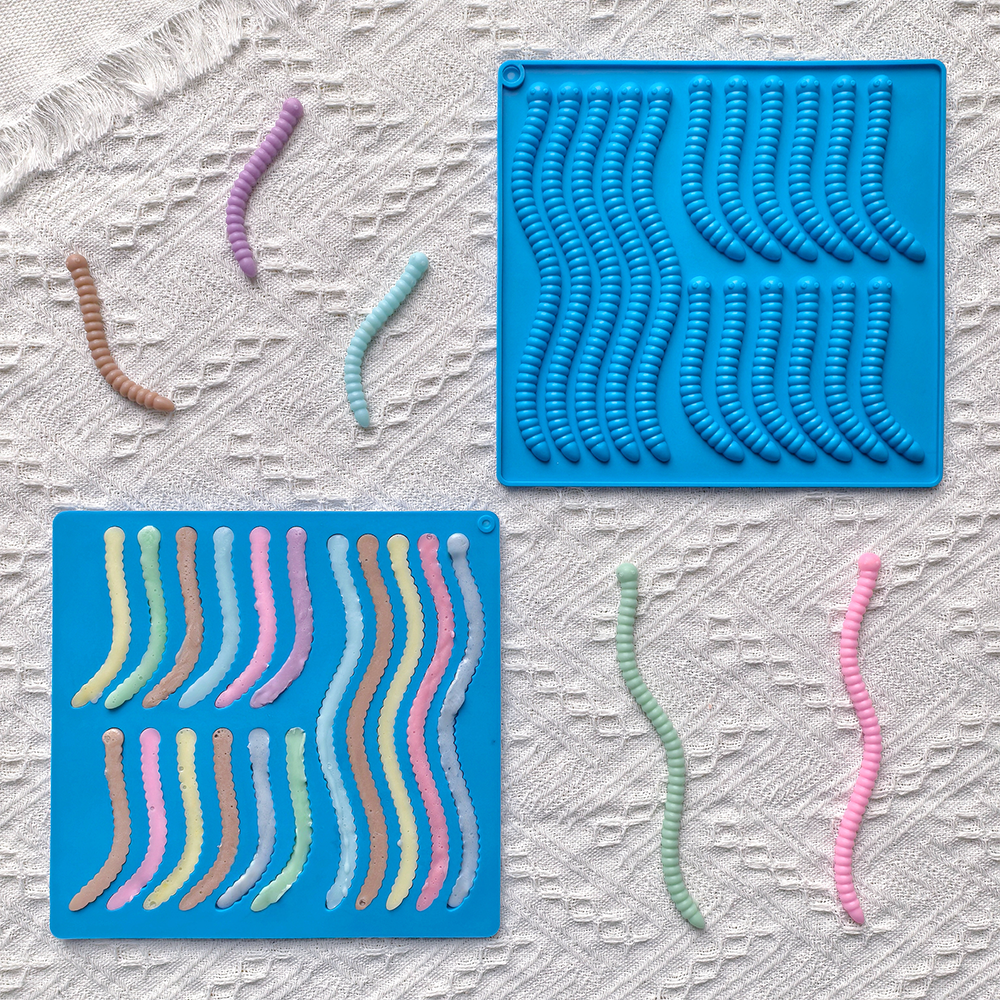 1pc 17 cavity worm shaped silicone mold, used for soft candy, DIY chocolate, candy, cake decoration and baking tools