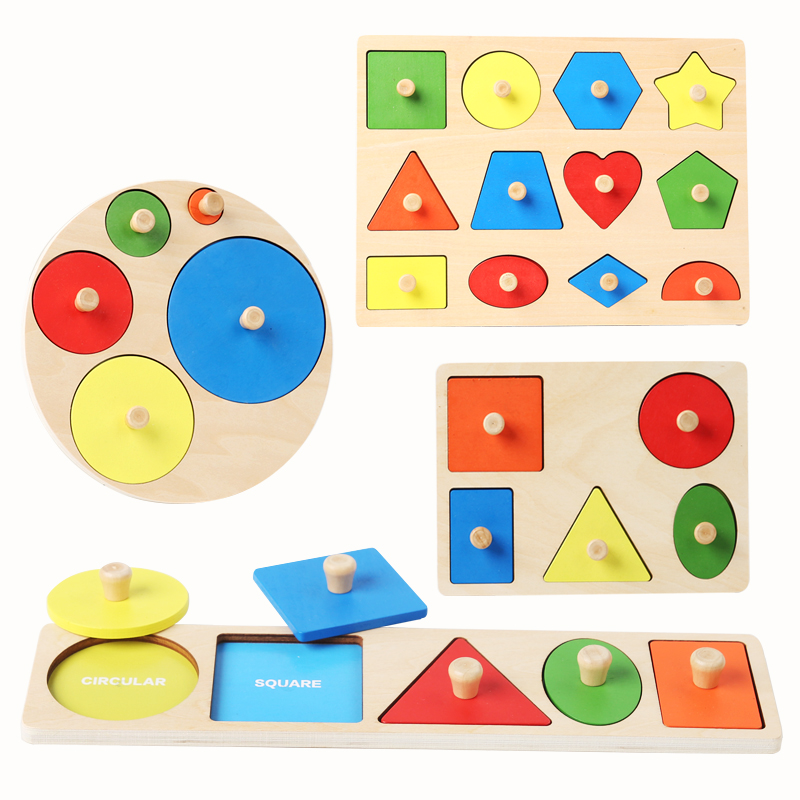 Montessori Baby Puzzle Toys Wooden Shape and Color Matching Hand Scratching Board Geometric Early Education Cognitive Toys