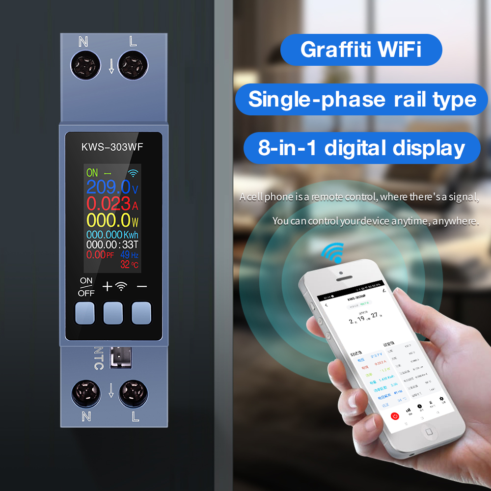 Tuya 8 in1 KWS-303 Power Meter Smart Switch Energy Meter APP Control 85-290V//40A Voltage and Current Meter Electricity Meter