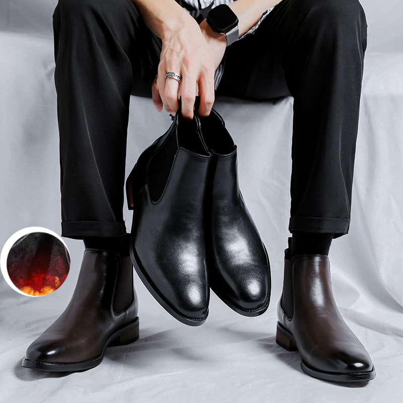 Top Grade Men Chelsea Boots Genuine Leather High Quality British Style Business Leisure High-Top Men Shoes Retro Men Ankle Boots