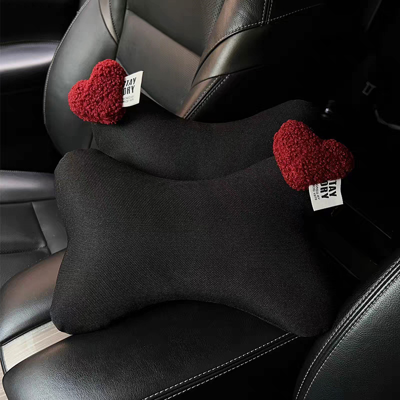 Cute Retro Red Heart Universal Car Neck Pillow For Breathable Ice Silk Memory Foam Auto Seat Headrest Waist Support Holder