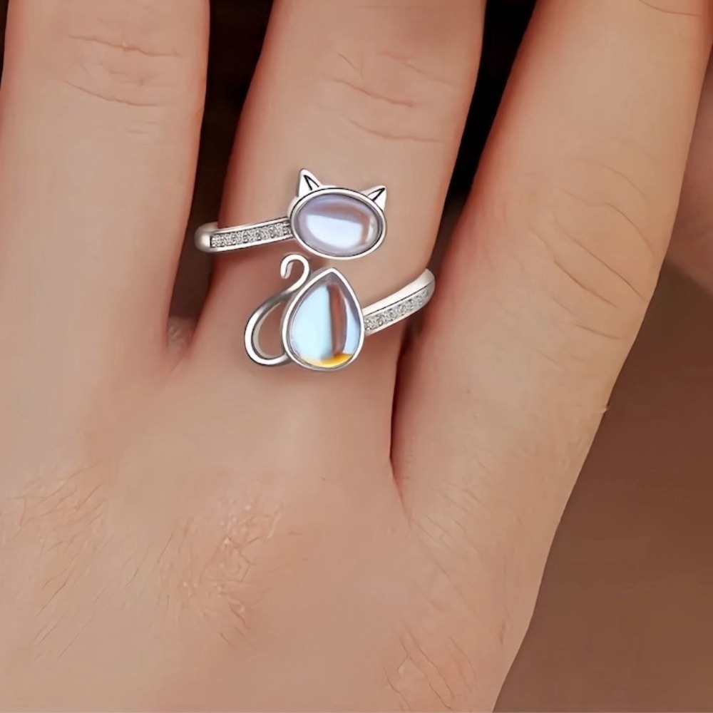 1Pc New Adjustable Cat-Shaped Ring, Cartoon Design, Small and Cute, Women's Accessory for Daily Wear, Dating, and Commuting, Perfect for Friends, Classmates, and Lovers, Can Be Worn All Year Round