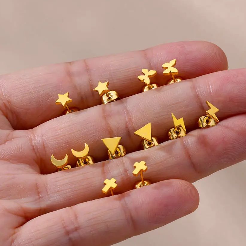 Tiny Cross Stars Moon Earrings For Women Gold Color Stainless Steel Earring Aesthetic Wedding Jewelry