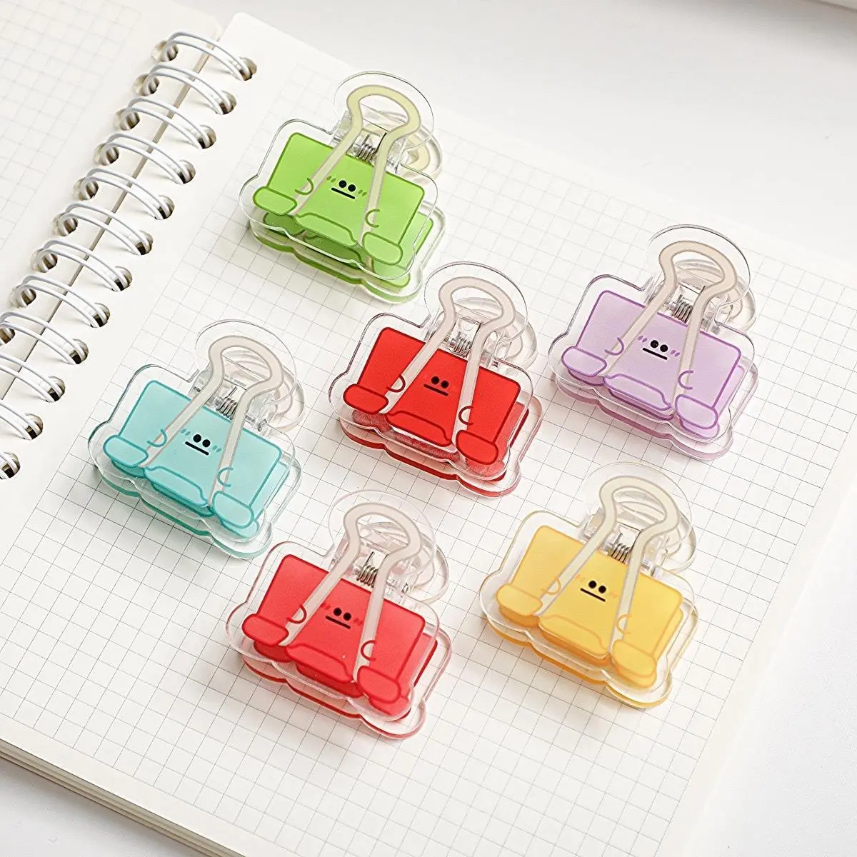 6pcs Colorful Cute Cartoon Paper Clips Multi-Function Office Document & Bill Clips Journal Clips