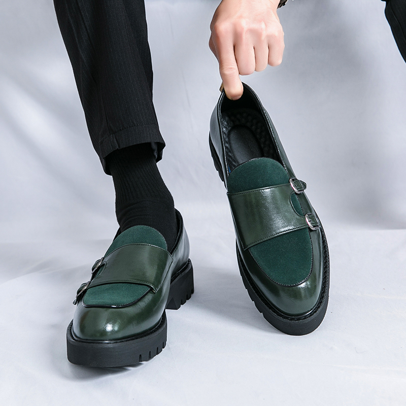 Double-Buckle Personalized Loafers for Men, Trendy and Versatile Ankle Sets, Suede Casual British-Style Leather Shoes
