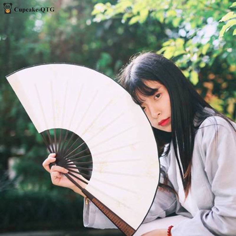 8 Inch/10 Inch Silk Cloth Blank Chinese Folding Fan Wooden Bamboo Antiquity Folding Fan For Calligraphy Painting Home Decor