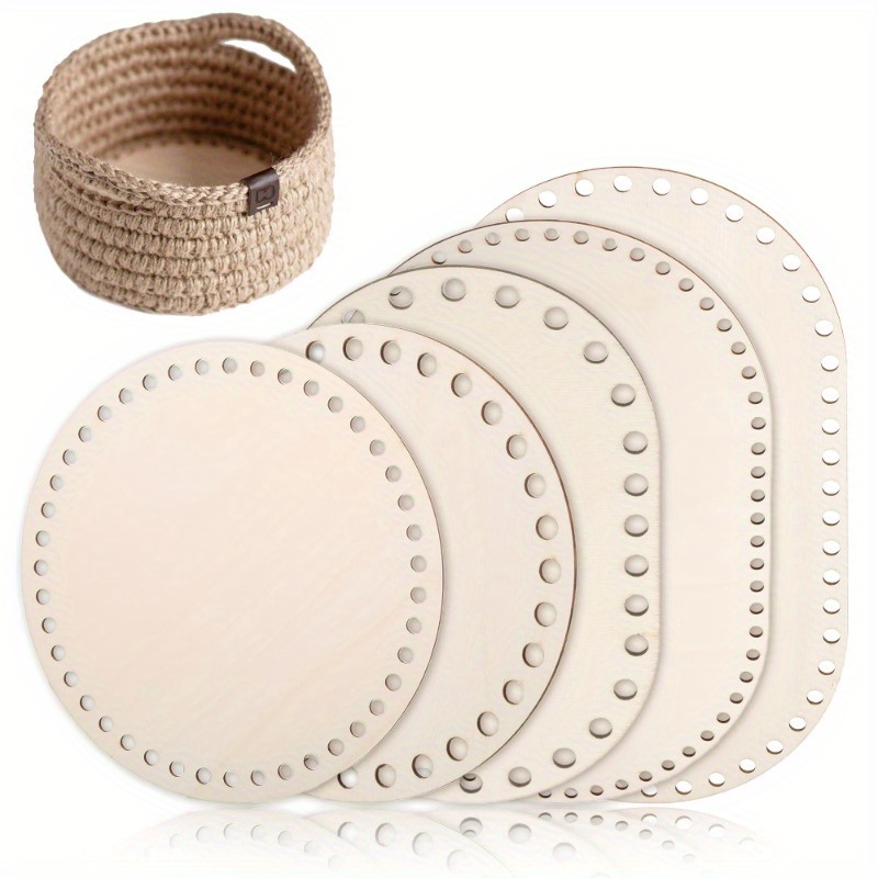 5Pcs Wooden Basket Bottoms Round Oval Solid Blank for Crochet 5 Sizes DIY Weaving Basket Home Decor Craft Supplies