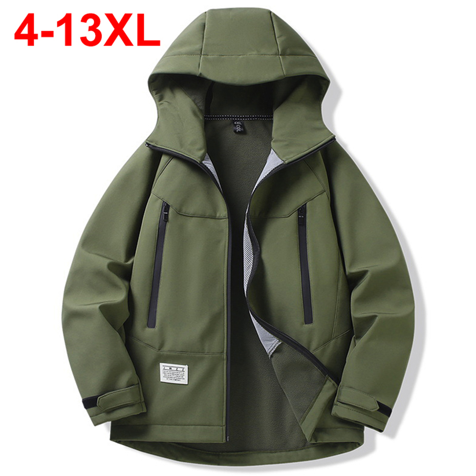 2025 New 13XL 12XL Men Jackets Soft Shell Coats Autumn Winter Fleece Hooded Windbreaker Man Big Size 11XL 10XL Jackets