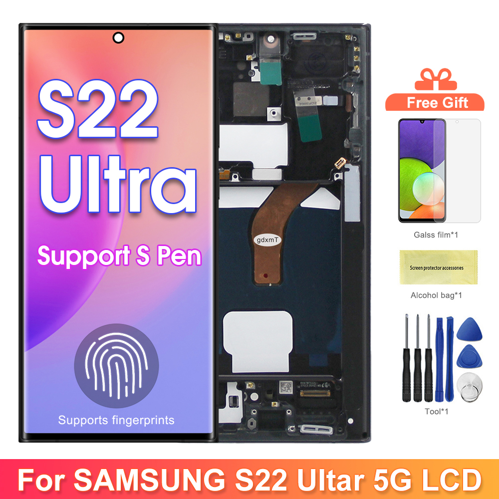 HOT S22 Ultra Super AMOLED Screen for Samsung S22 Ultra 5G S908B S908B/DS Lcd Display Digital Touch Screen with Frame Parts