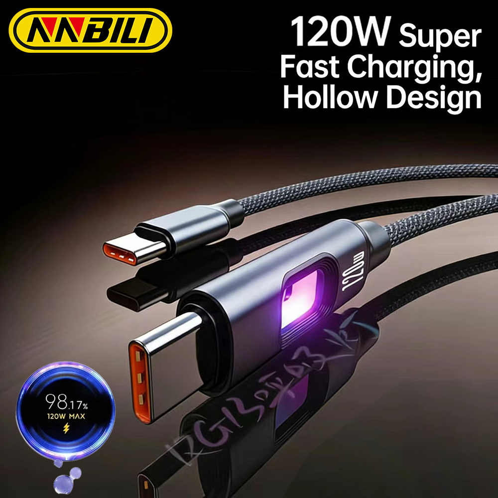 NNBILI 120W USB C To USB C For iPhone 16 17 Pro Fast Charge Cable Hollow RGB Light USB A to Type C Cable For MacBook S26