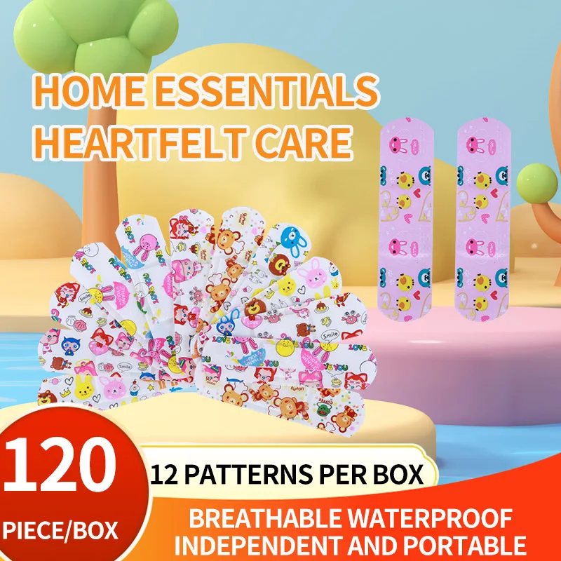 120 pieces cartoon plasters per box; cute mini children's breathable transparent waterproof bandage medical