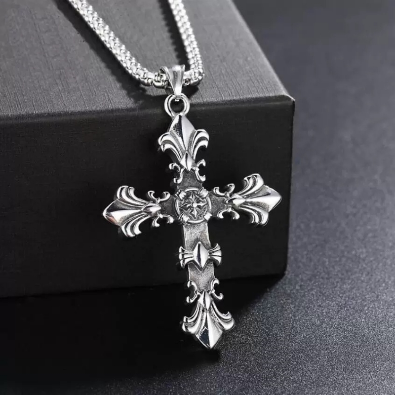 Fashion Stainless Steel Jewelry Set for Men Unisex Vintage Silver Color Cross Pendant Necklace, Bracelet Sets Punk Streetwear pen gpt