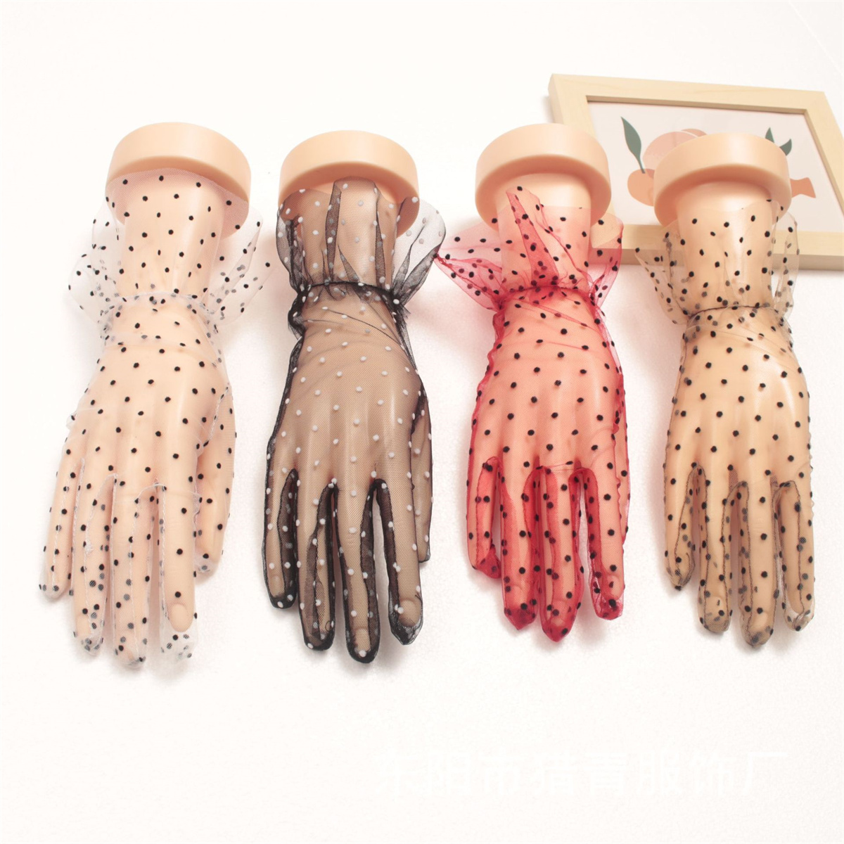 2pcs black polka dot short lace breathable cycling sun protection gloves female wedding bride wedding thin gloves