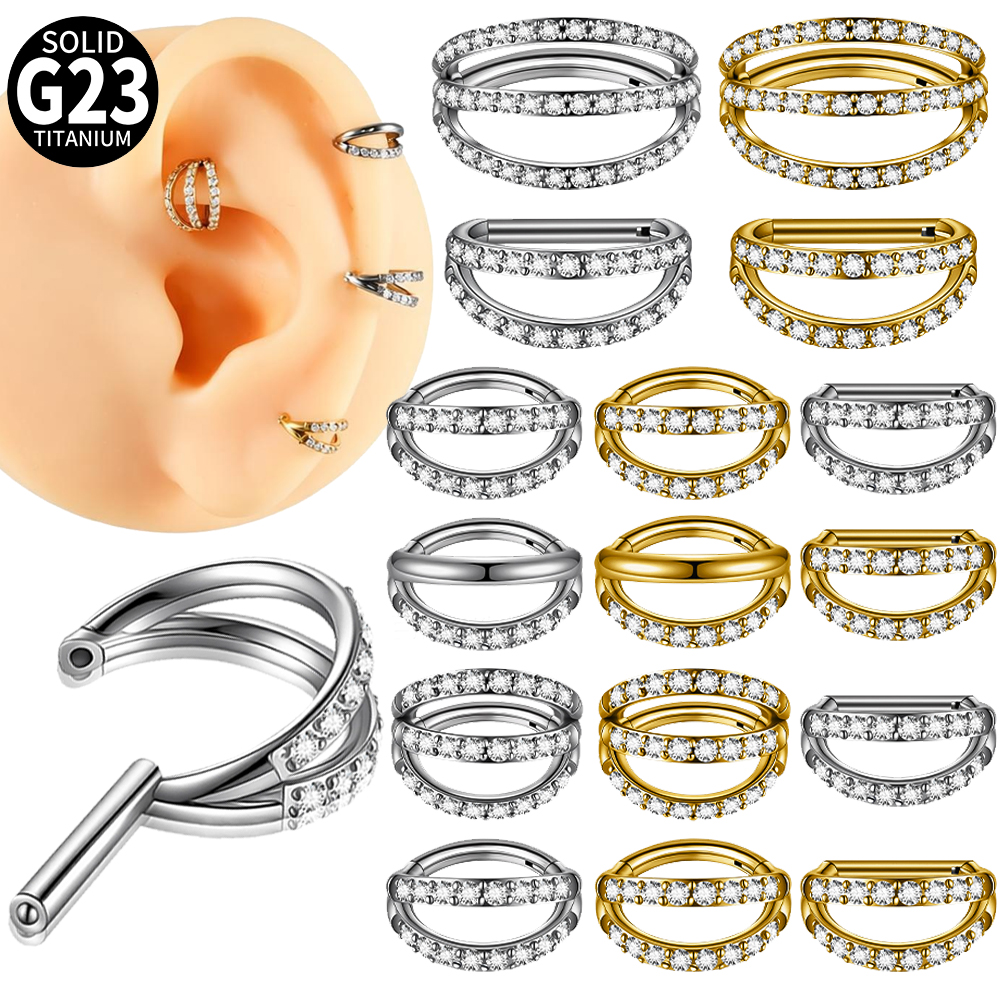 1PC G23 Titanium D Shape Micro Zircon Septum Clicker Gold Plated Segment Nose Hoop Ring Tragus Helix Earring Piercing Jewelry