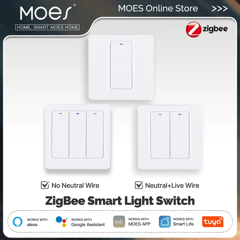 Tuya WiFi Smart Light Switch Push Button Wall Switch No Neutral Wire US Smart Life 1-4 Gang Voice Control Alexa Home lightify