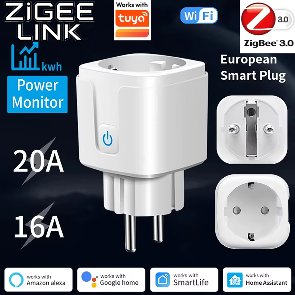 Tuya Smart Home EU Socket 16A WiFi Smart Plug with Power Monitor Outlet Smart Life APP Voice Control Alexa Home 110V 220V