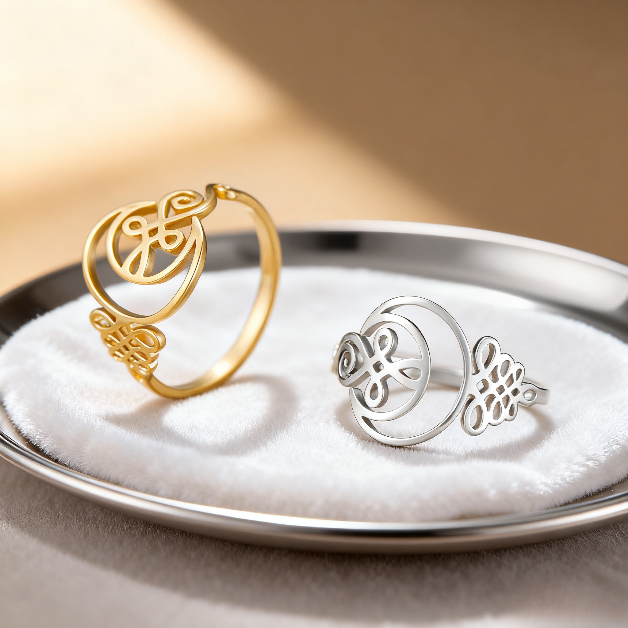 Hollow Crescent Moon Witch Knot Ring Yoga Unolome Symbol Ring Stainless Steel Crescent Women's Yoga Jewelry