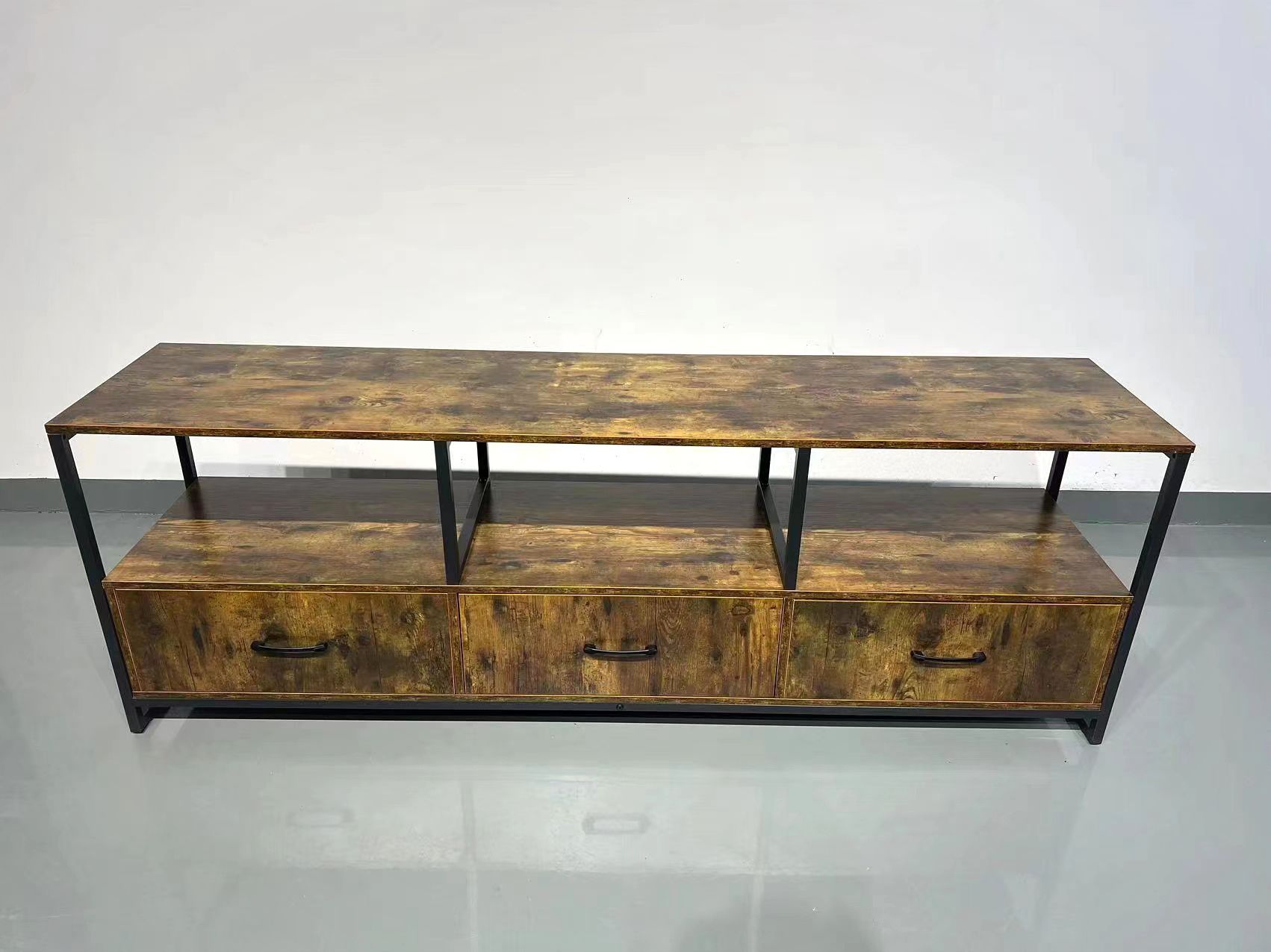 Industrial Designed Smoked Oak Color Metal Framed TV Stand