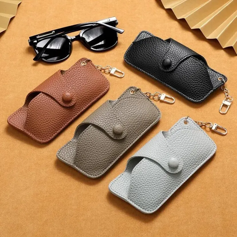 1pc Snap Button Glasses Bag - Portable PU Leather Sunglasses and Reading Glasses Pouch with Clip（4 Colors for choose）