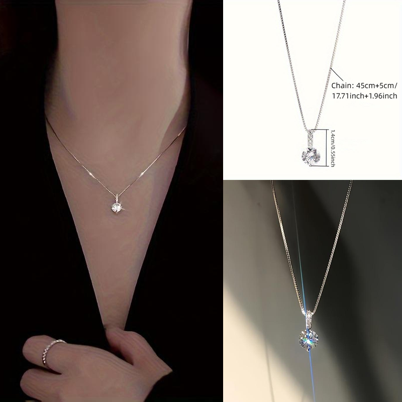 1PC Fashion 925 Sterling Silver Round Zircon Necklace Minimalist Style Charm Choker Pendant Party Gift For Women's Fine Jewelry