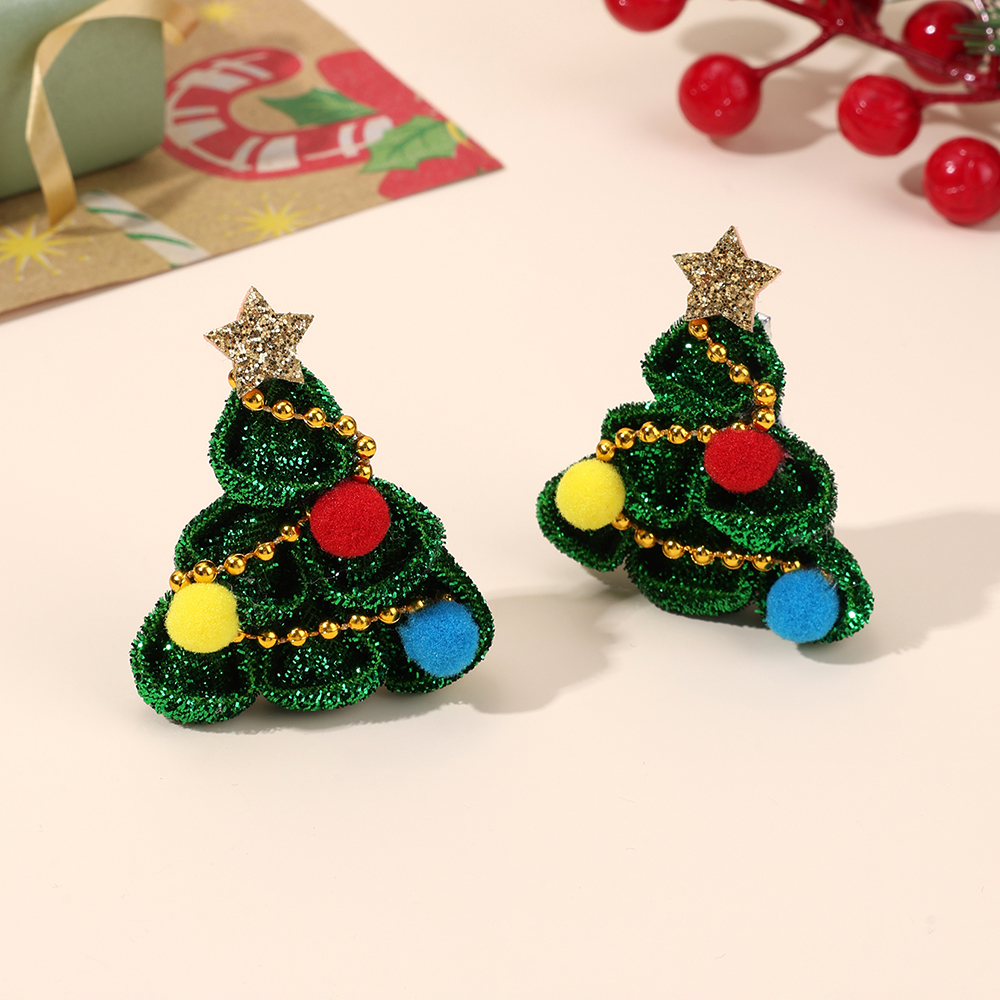 2Pcs Christmas Hair Accessories Glitter Star Hair Clips Mini Christmas Tree Side Hairpins For Girls Women New Year Headwear