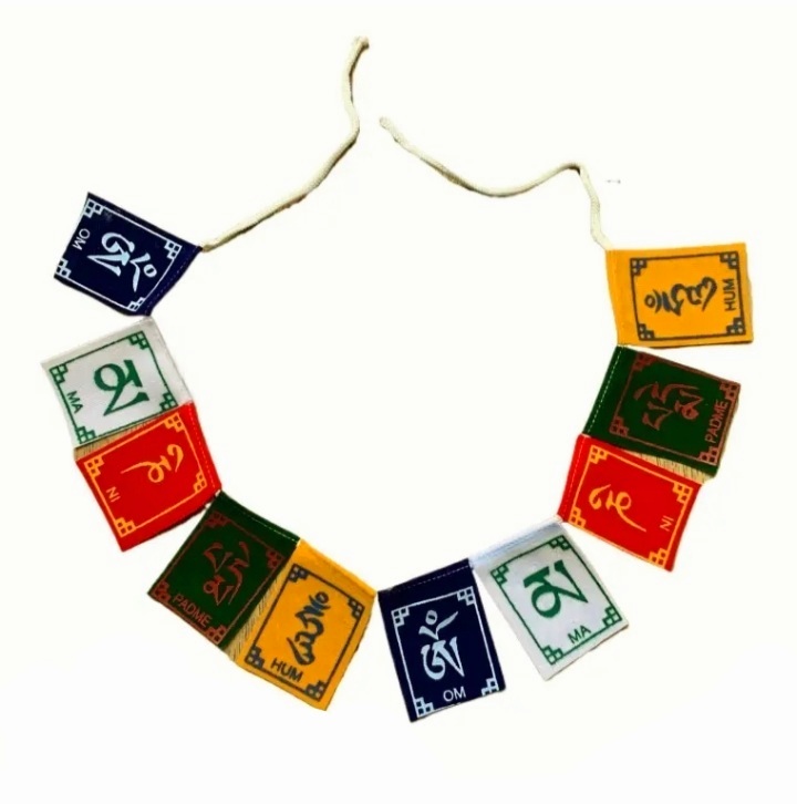 Om Mani Padme Hum Spiritual Prayer Flags - Perfect for Bikes, Scooters, and Car Dashboards
