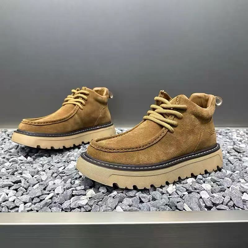 Autum Winter Men Platform Boots Designer Non-slip Motorcycle Boots Lace Up Shoes 2025 New Men's Fashionable Walking Work Boots