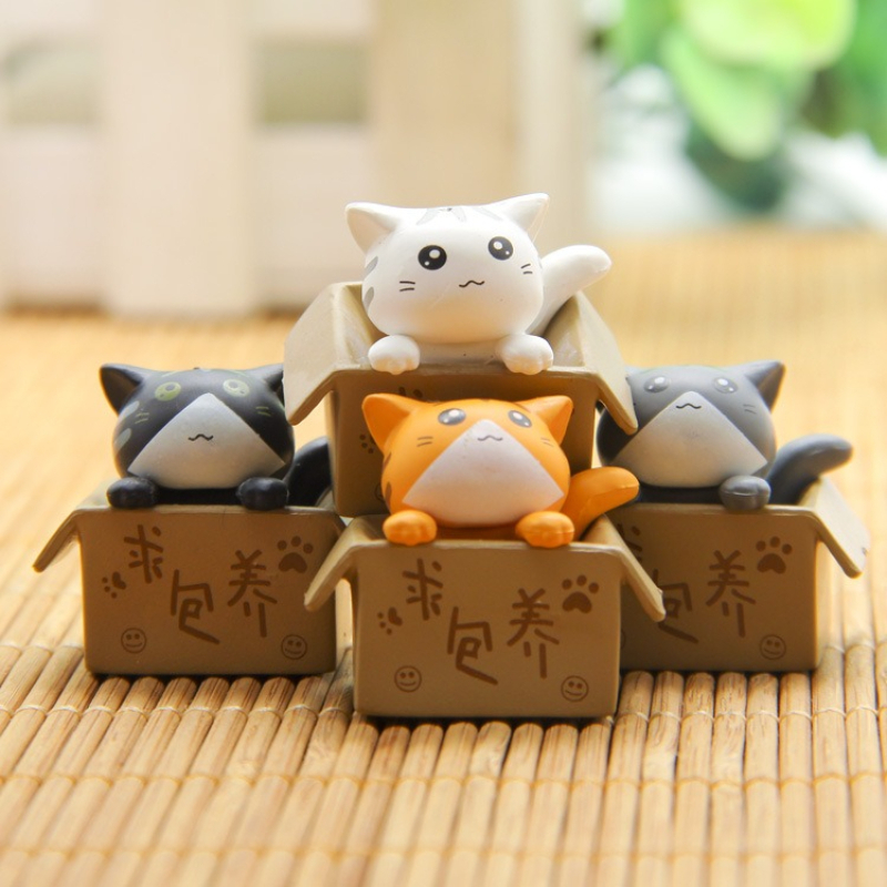 4Pcs Creative Cartoon Kawaii Mini Cat Ornament Garden Kitten Statue for Children Baby Room Decoration Toy Figurines
