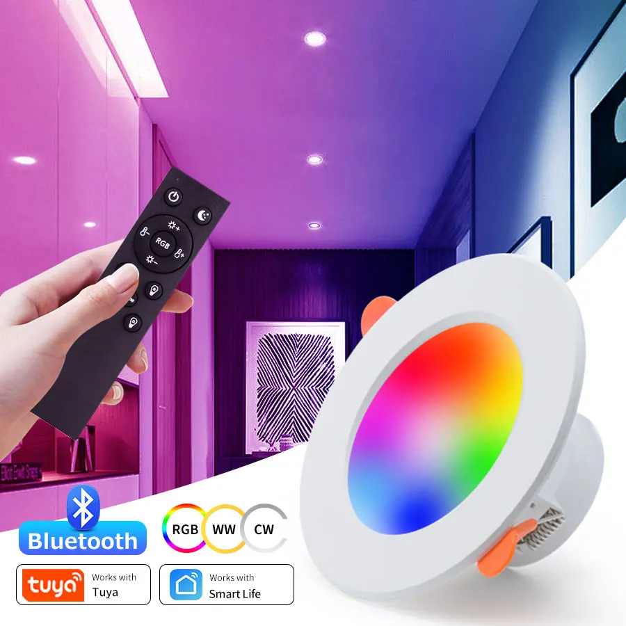 Tuya Smart Bluetooth LED Downlight 220V 10W Ceiling Lamp RF 2.4G Remote Group Control Bedroom Living Room Dimmable Down Light