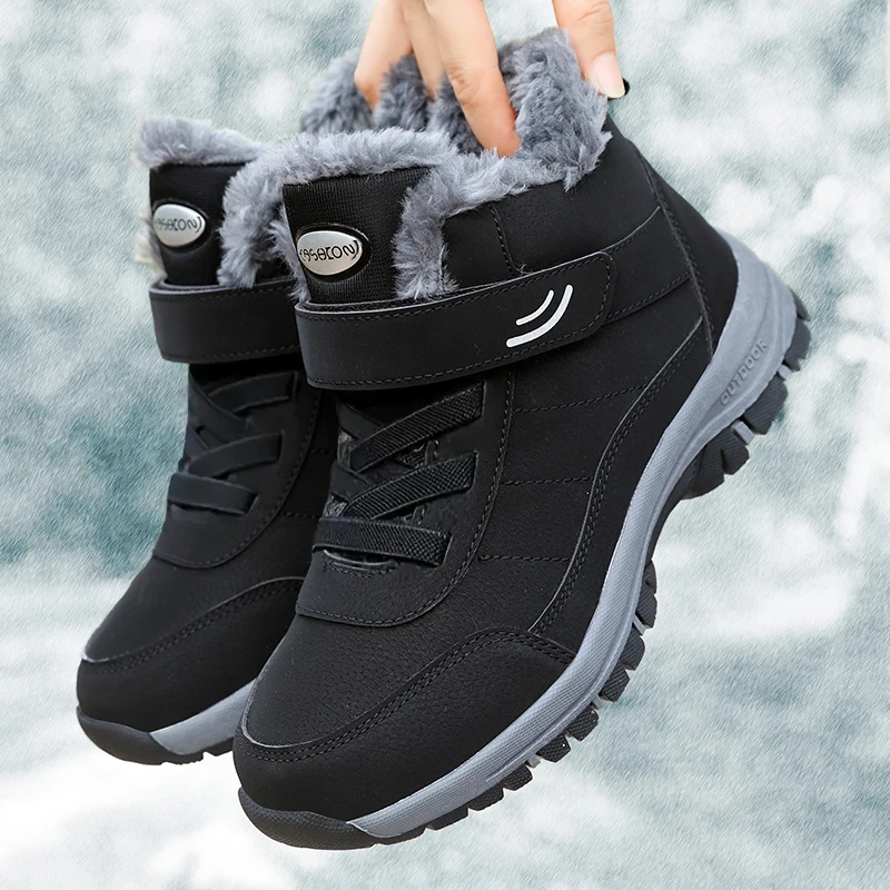 Winter Women Snow Boots Plush Outdoor Hiking Shoes Fashion Solid Color Ankle Boots Thick Bottom Walking Shoes