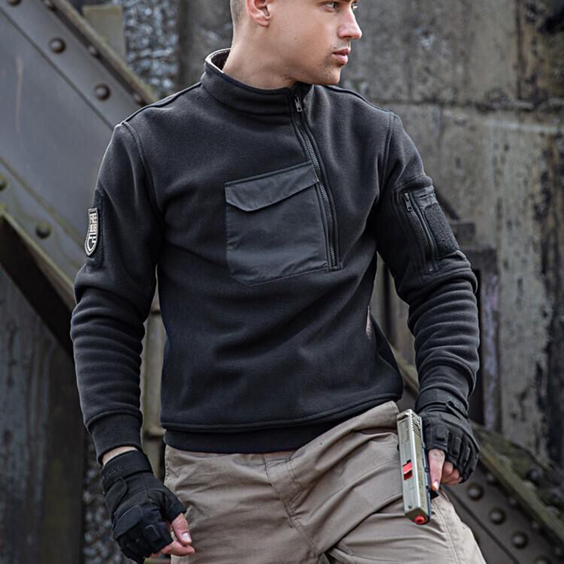 New Men's Hooded Sweatshirts Casual Autumn Winter Fleece Sweatshirt Hiking Tactical Zip Sweatshirt Thicken Solid Color Sweater
