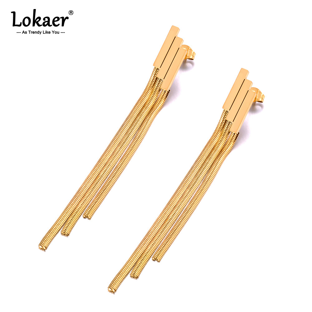 Lokaer Stainless Steel Long Chain Tassel Earrings For Women 18K PVD Gold Plated Hypoallergenic Waterproof Party Jewelry E23236