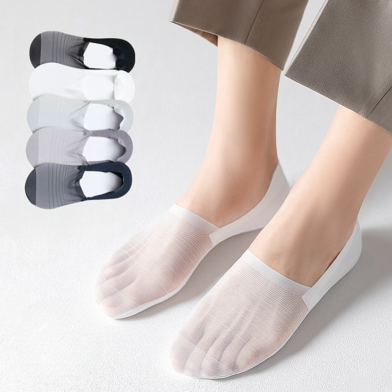 1/3/5 Pairs Men's Cooling Invisible Socks Non Slip Breathable Mesh Ultra Thin Ankle Socks for Summer Running Daily Wear