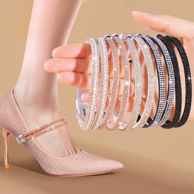 1Pair Women Shoelaces for Sandals High Heels Fixing Ankle Shoes Belt Luxury Rhinestones Shoelace Elastic laces Shoe Accessories