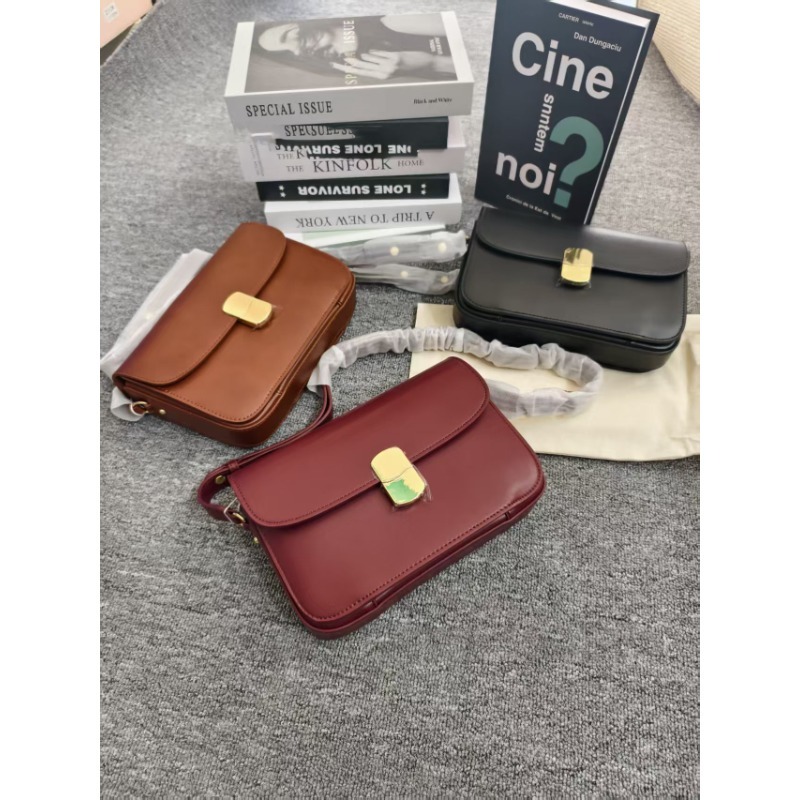 Women's High Fashion Leather Metal Lock Bag Shoulder Crossbody Female Phone Makeup Bag Shopping Commuter Armpit Bag