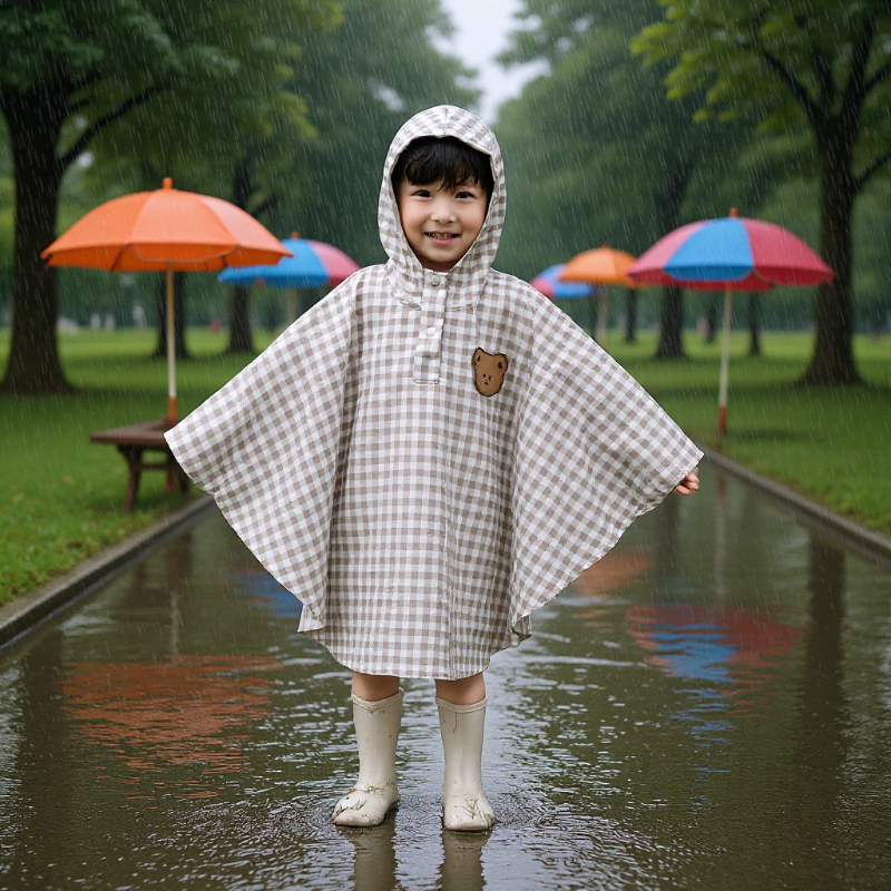 Ins-style New Cartoon Bear Thickened Full-body Waterproof Raincoat, Rain Poncho for Kindergarten, Windproof and Warm