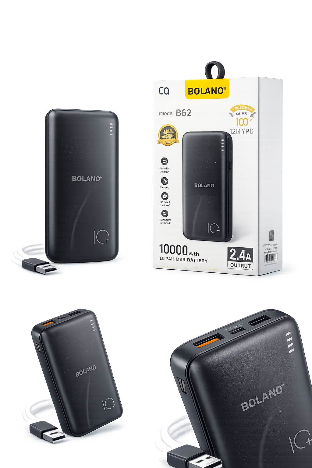 Bolano B62 10k mAh power bank,Dual Usb port, 2.4a output,compact and portable