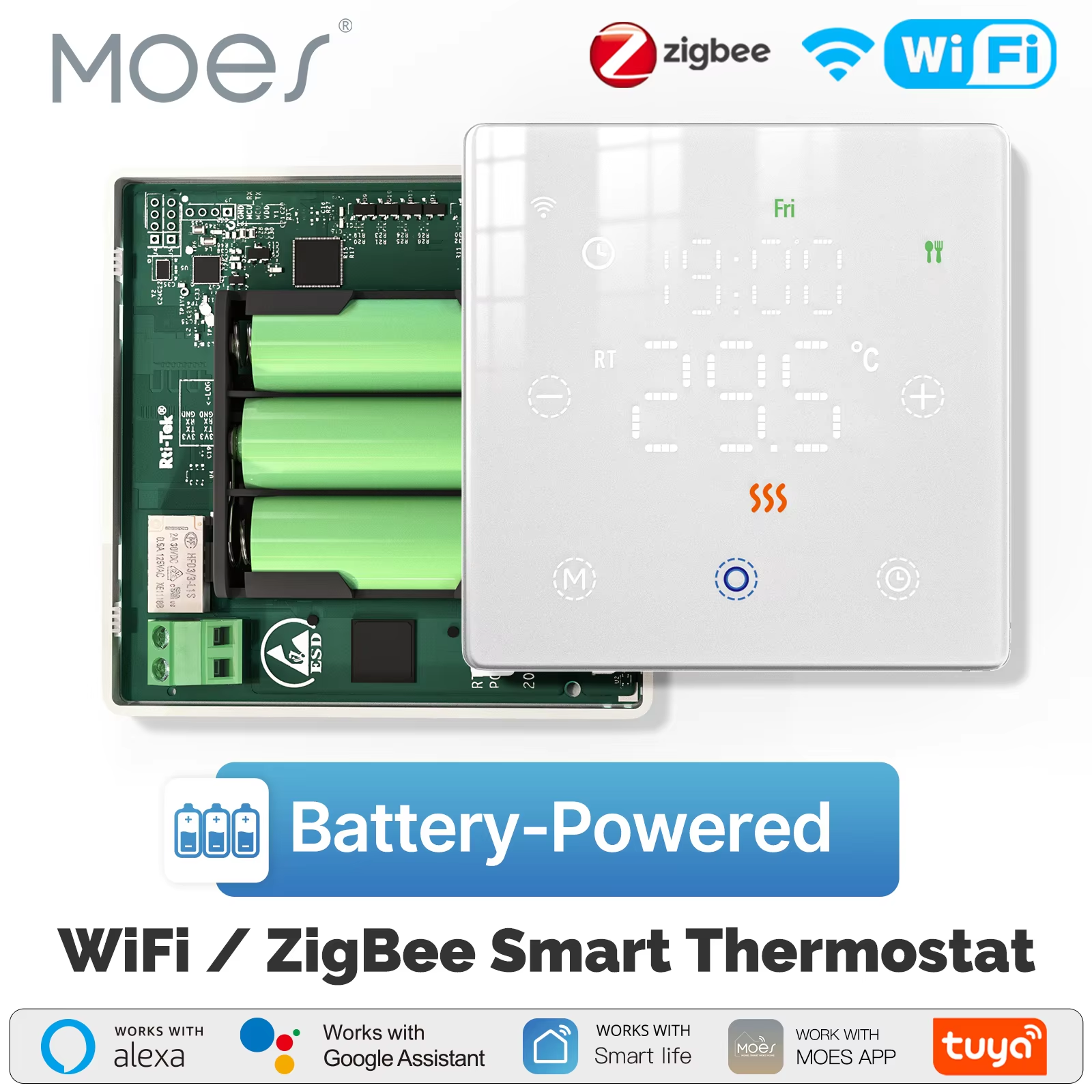 MOES Tuya Smart WiFi/ZigBee Thermostat Low Battery-Powered Gas Boiler Temperature Controller Work with Alexa Home