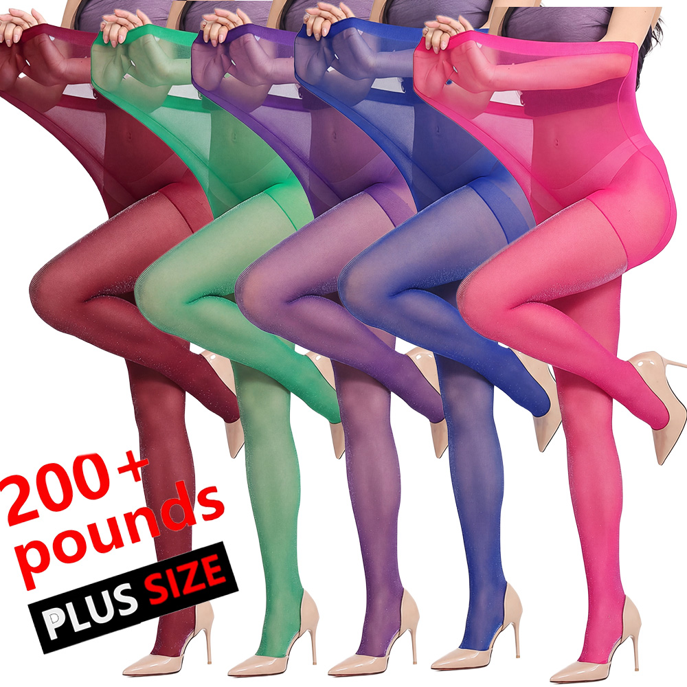 Plus Size Shiny Sheer Tights Women's 200+ Pounds Colorful Glitter Pantyhose High Elastic Stockings