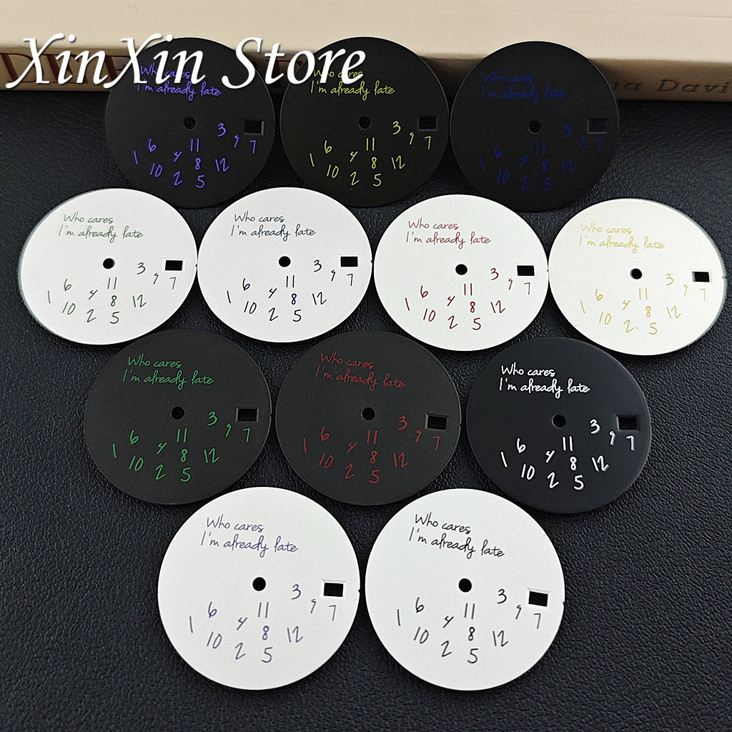 High Quality NH35 Dial 28.5mm White Black Watch Dial Who Cares I'm Already Late" Dial For NH35A 4R35 NH36 Movement