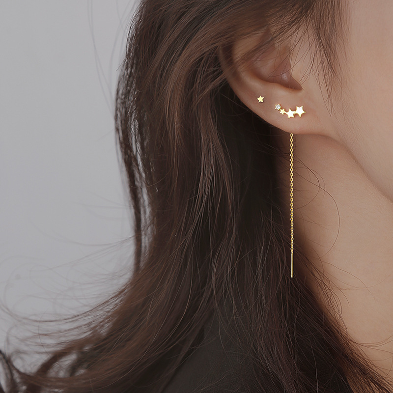 EVISPOL New Design Star Long Tassel Earrings for Women Fashion CZ Dangle Stud Earring Catilage Helix Piercing Jewelry