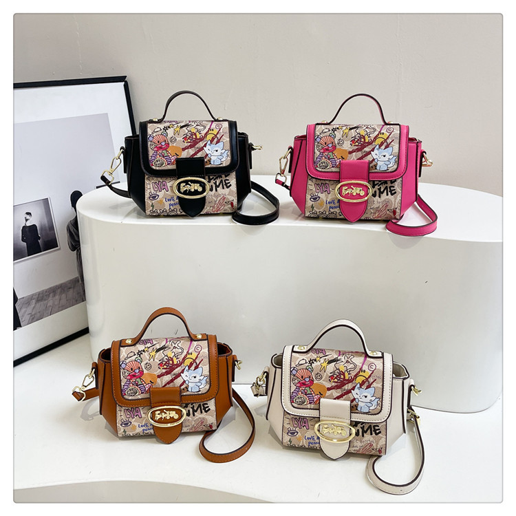 2025 Spring New! Pink Graffiti Tote - Handheld/Shoulder/Crossbody, Small Square, Commute - Friendly