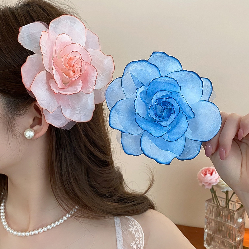 Cloth Rose Flower Hairpins for Women Lovely Fabric Duckbill Clips French Ponytail Barrettes Romantic Wedding Party Accessories K