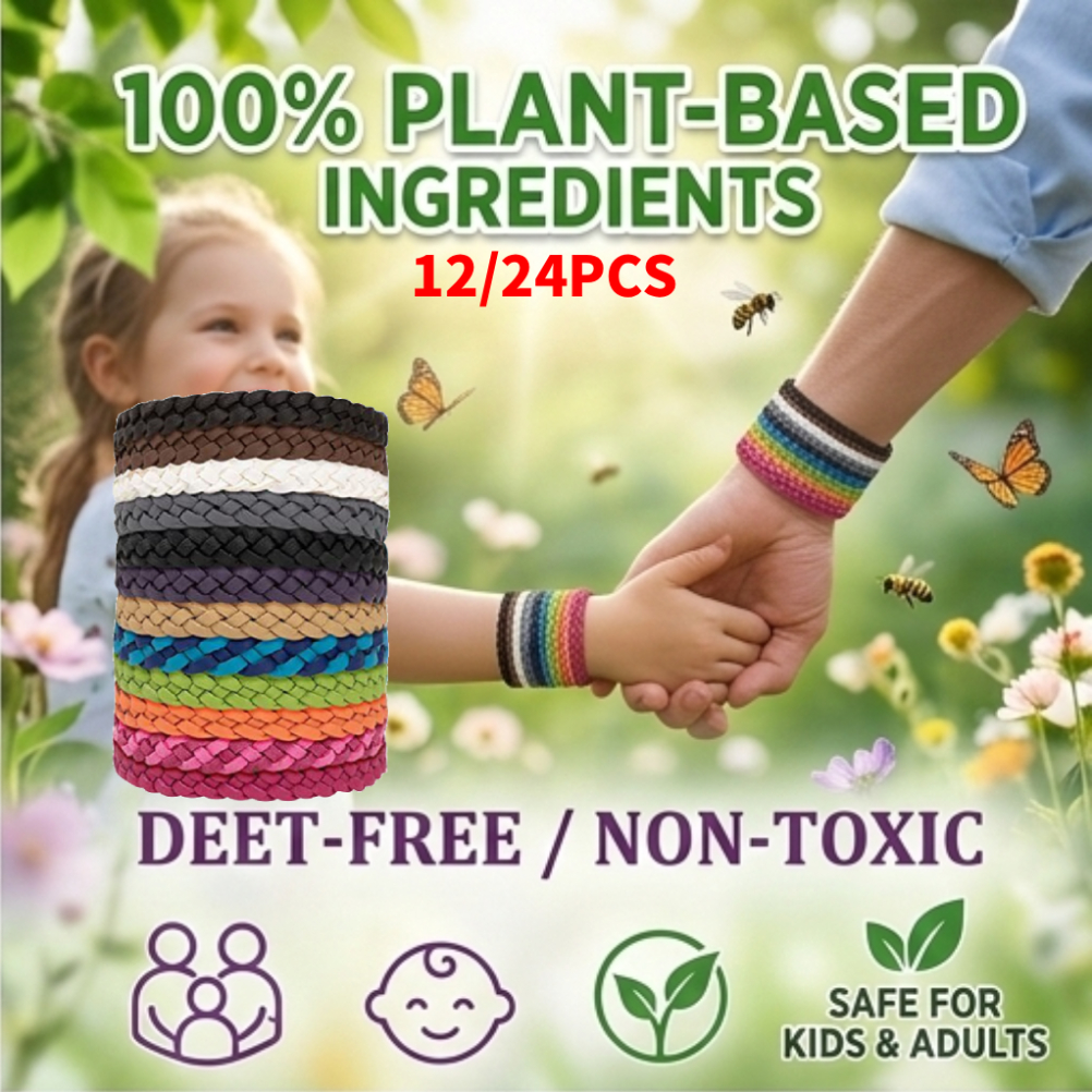 12/24pcs Knitted Mosquito Repellent Bracelet Non-Toxic Plant Essential Oil Insect Wristband for Kids Adults Outdoor Camping