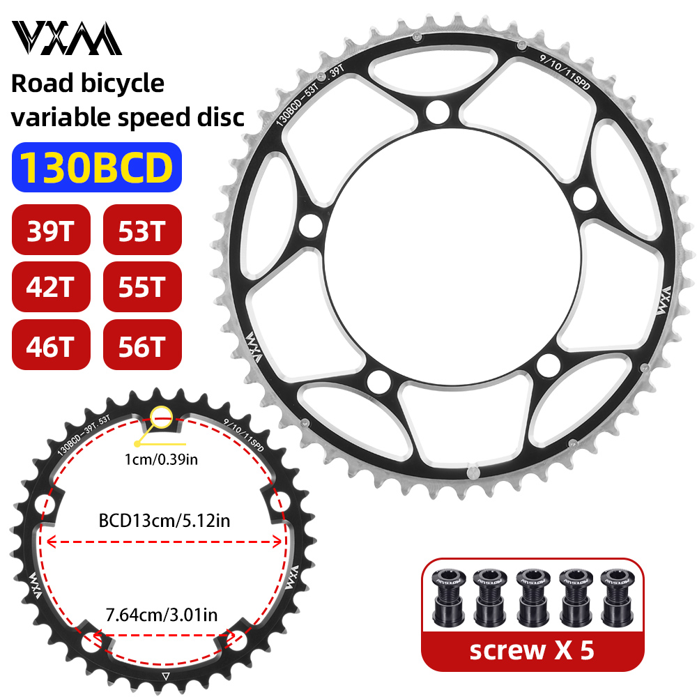 VXM Road Bicycle Double Chainring 130BCD 39/53T 42/55T46/56T Folding Cycling Bike Crankset Riding Disc Aluminum Chainwheel Parts